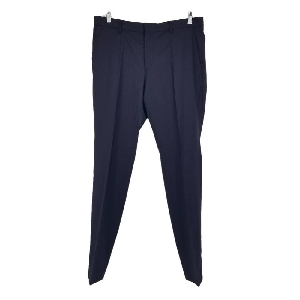 Hugo Boss Flat Front Stretch Wool Blend Dress Pants in Blue Size 40R
